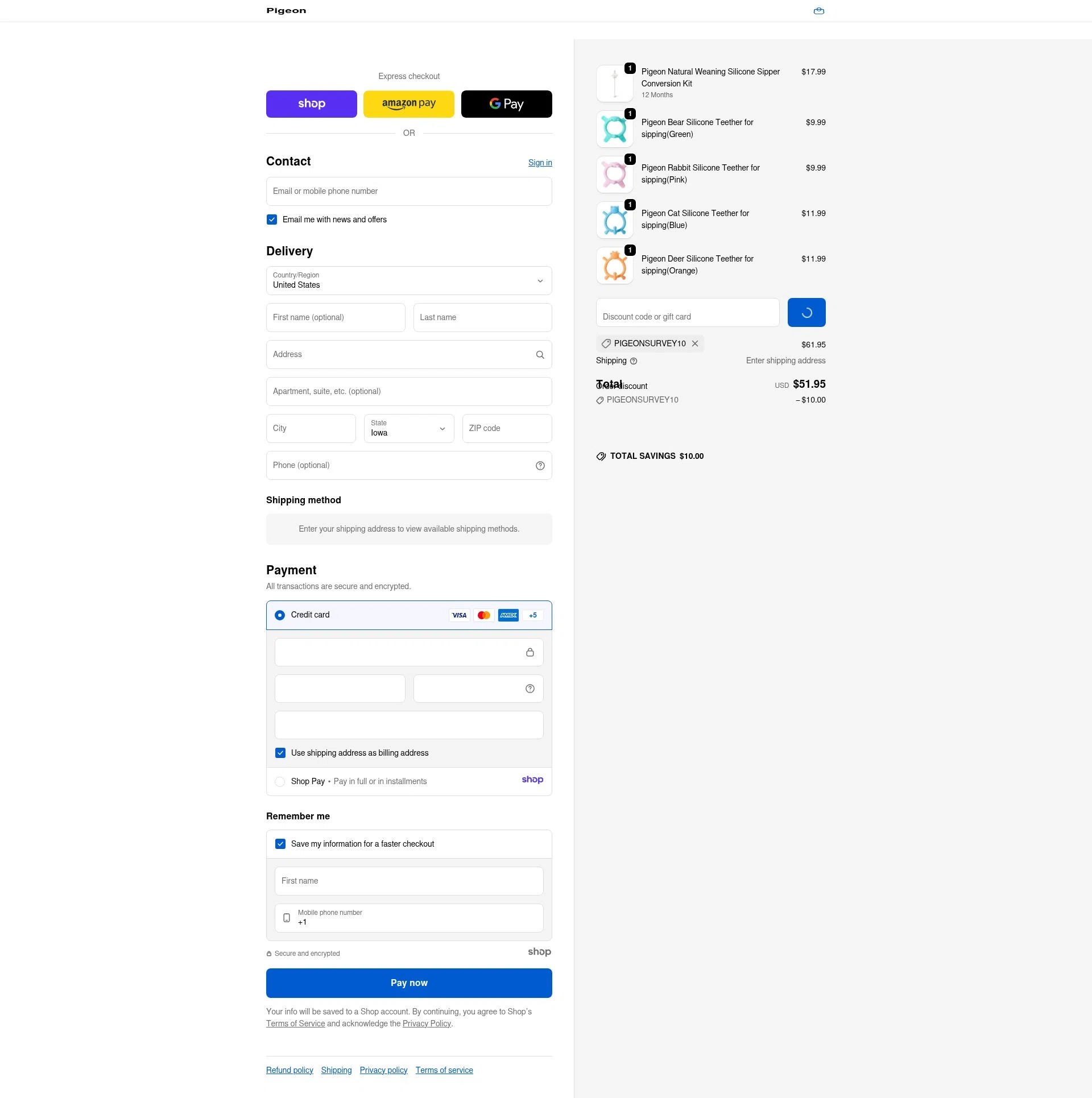 Pigeon Shop checkout page showing Pigeon Shop promo code box | Screenshot taken by SimplyCodes community member on Jan 4, 2026