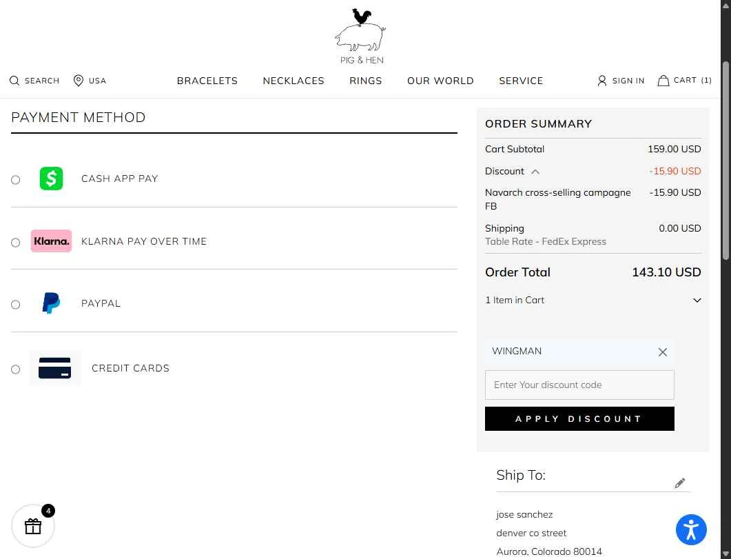 Pig & Hen US checkout page showing Pig & Hen US promo code box | Screenshot taken by SimplyCodes community member on Oct 6, 2025