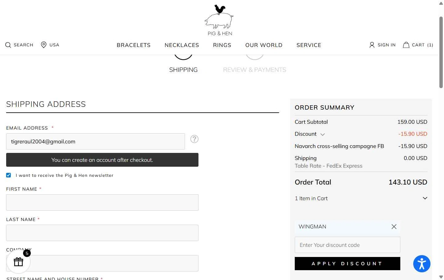 Pig & Hen US checkout page showing Pig & Hen US promo code box | Screenshot taken by SimplyCodes community member on Dec 2, 2025
