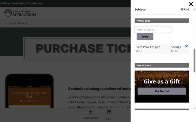 Pikes Peak checkout page showing Pikes Peak discount code box | Screenshot taken by SimplyCodes community member on Jun 30, 2025