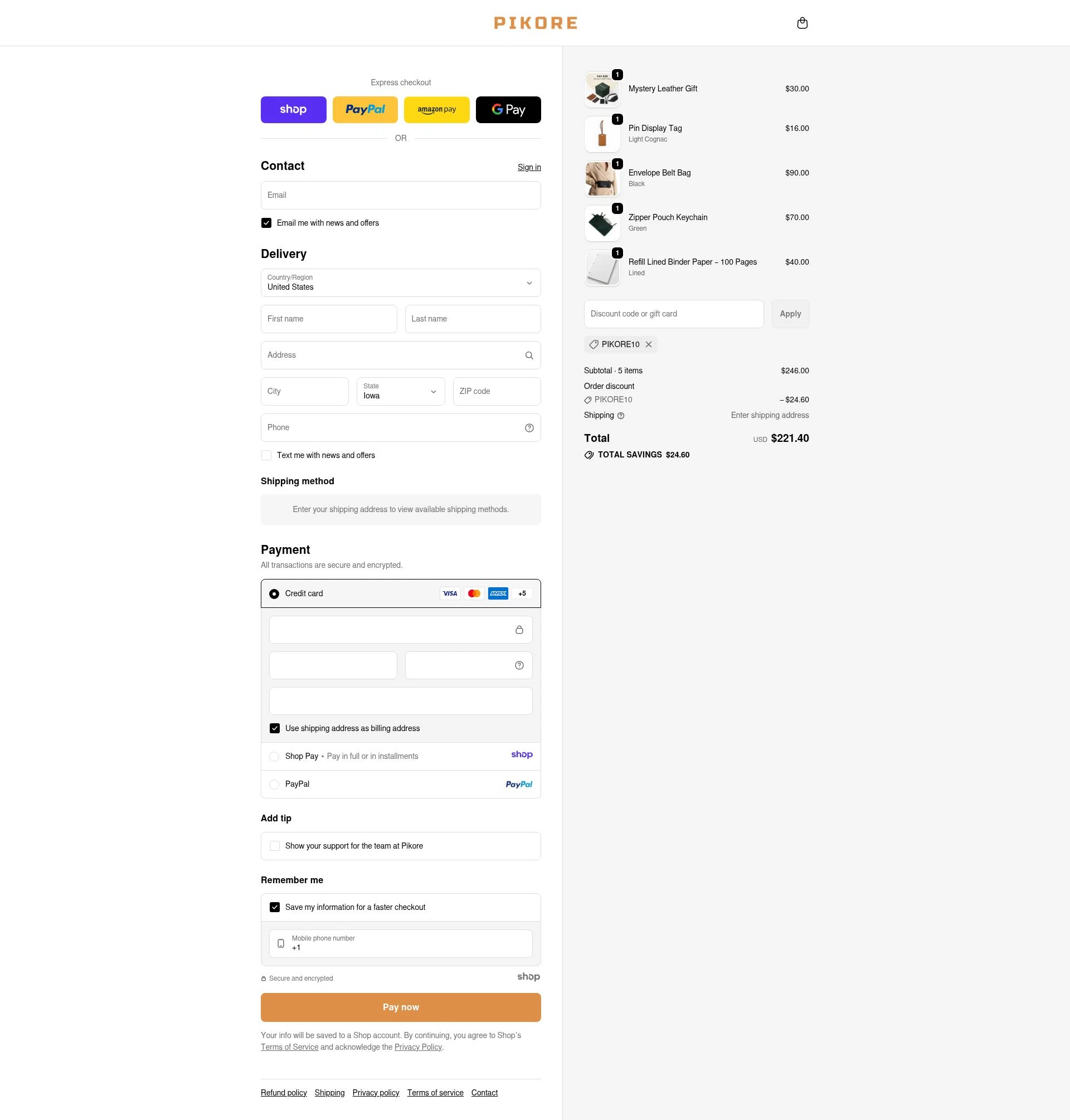 Pikore checkout page showing Pikore promo code box | Screenshot taken by SimplyCodes community member on Dec 28, 2025