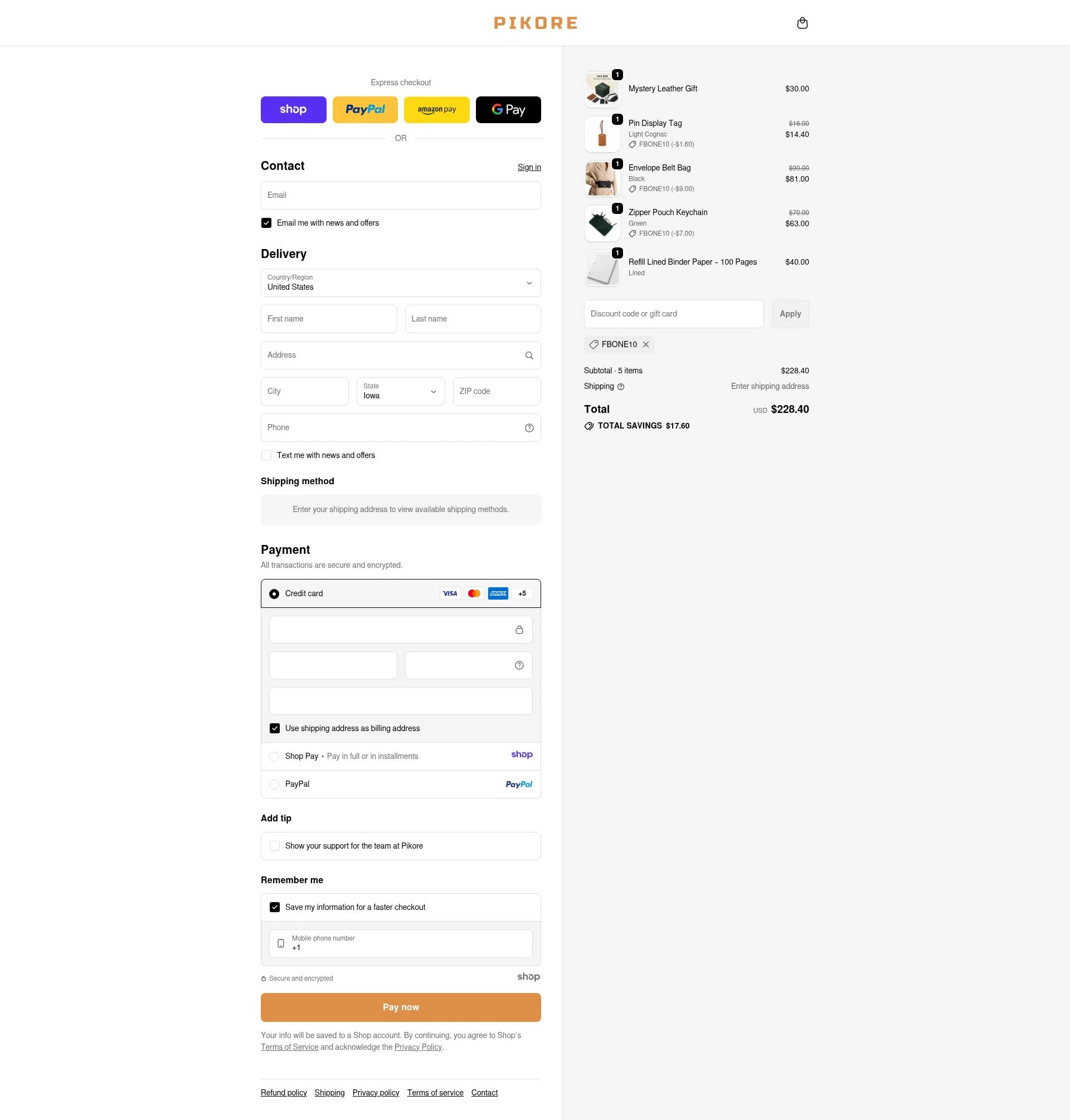 Pikore checkout page showing Pikore promo code box | Screenshot taken by SimplyCodes community member on Dec 28, 2025