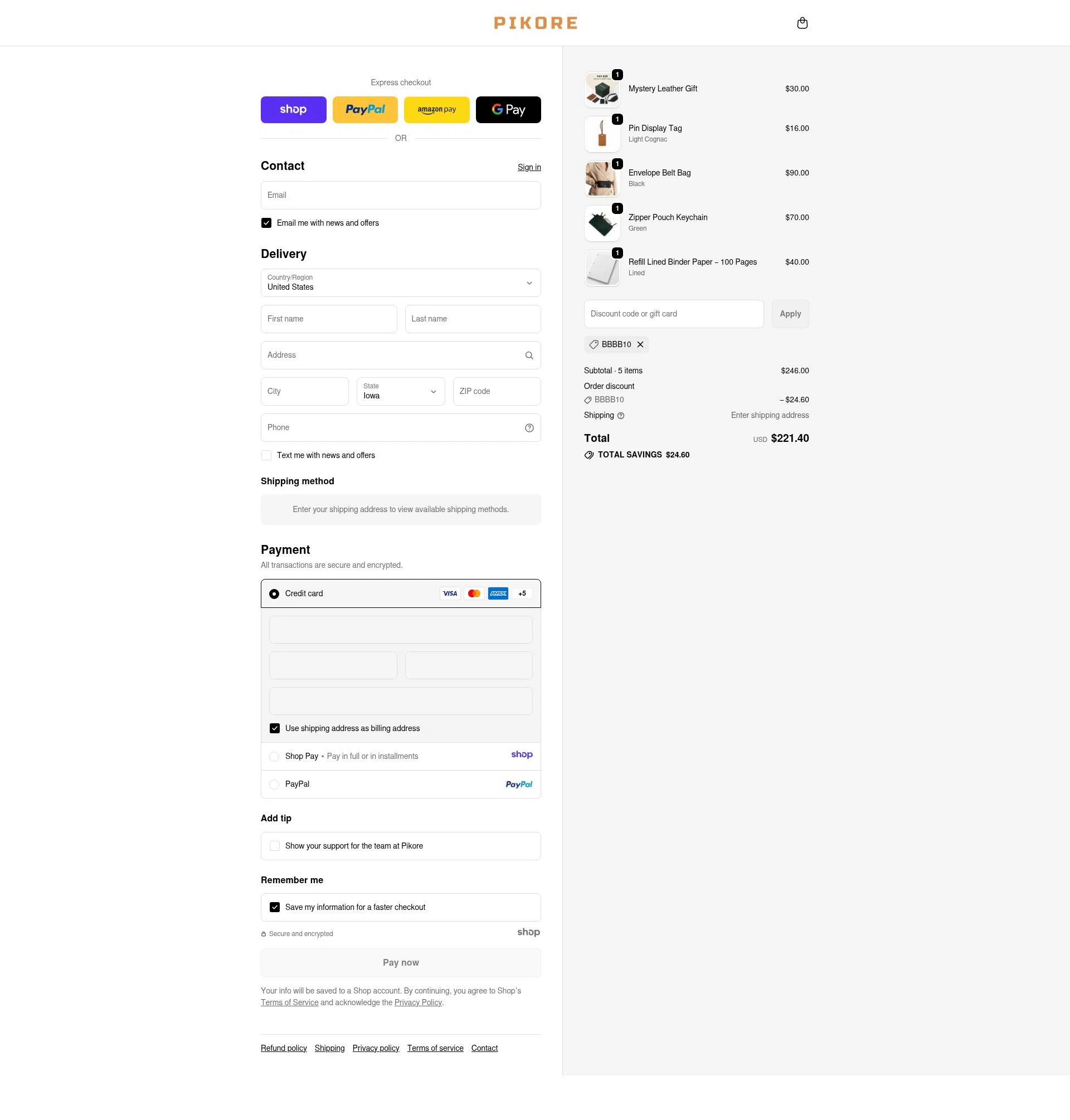 Pikore checkout page showing Pikore promo code box | Screenshot taken by SimplyCodes community member on Dec 28, 2025