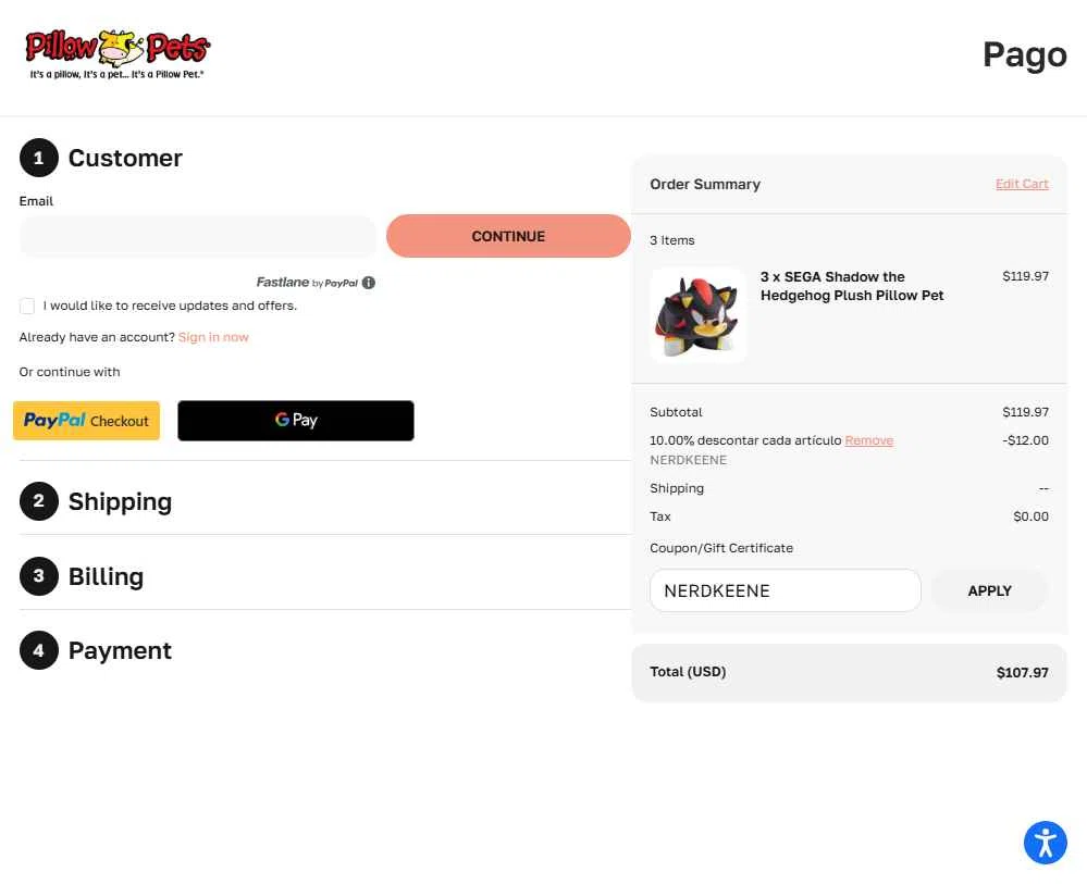 Pillow Pets checkout page showing Pillow Pets discount code box | Screenshot taken by SimplyCodes community member on Dec 20, 2025