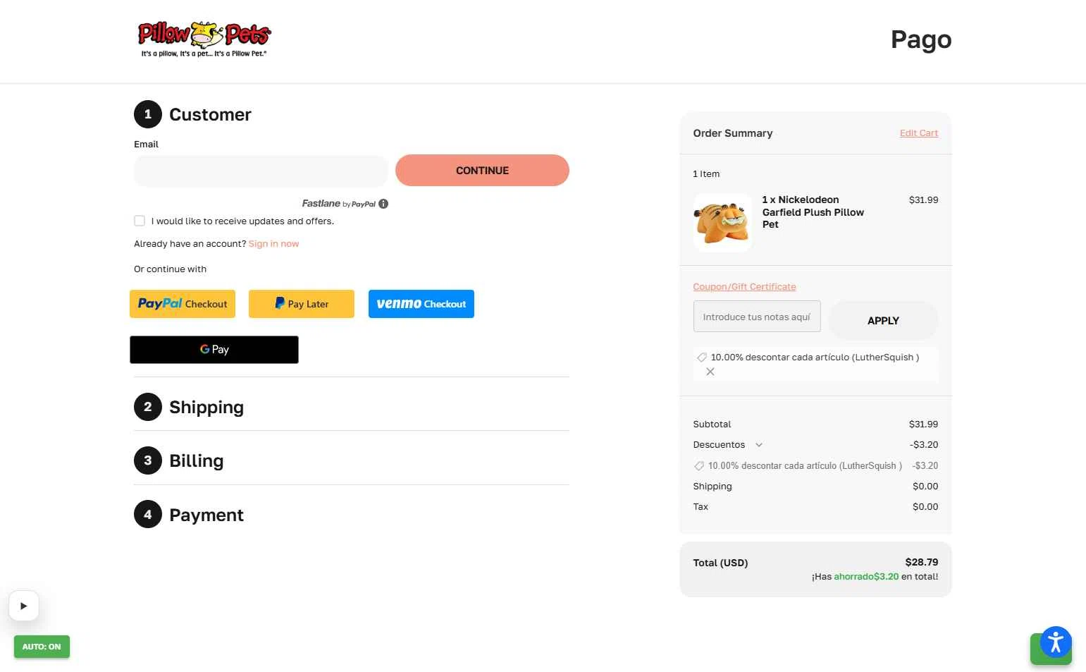 Pillow Pets checkout page showing Pillow Pets discount code box | Screenshot taken by SimplyCodes community member on Jan 10, 2026