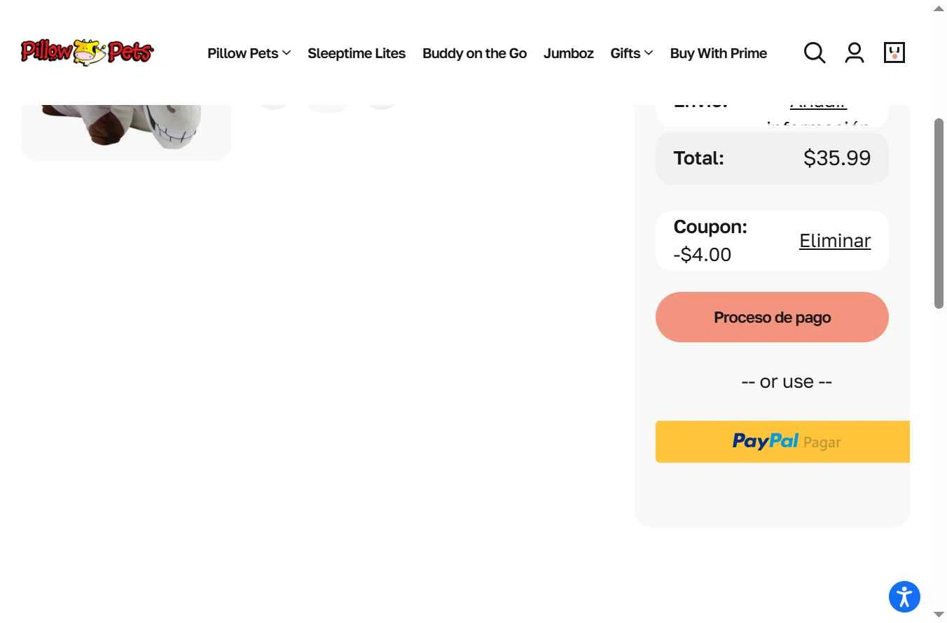 Pillow Pets checkout page showing Pillow Pets discount code box | Screenshot taken by SimplyCodes community member on Jan 6, 2026