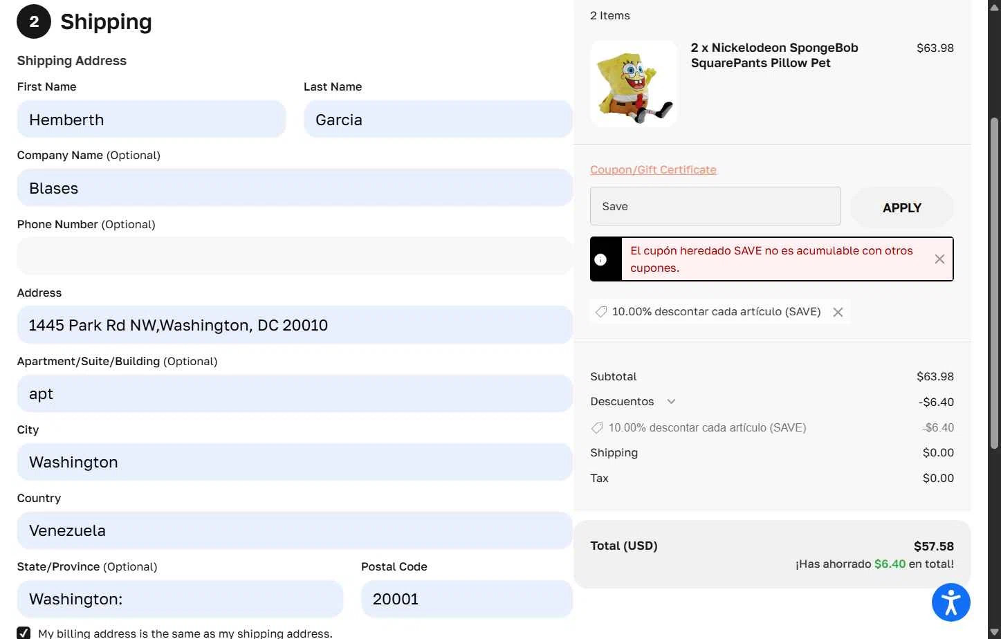 Pillow Pets checkout page showing Pillow Pets discount code box | Screenshot taken by SimplyCodes community member on Jan 9, 2026