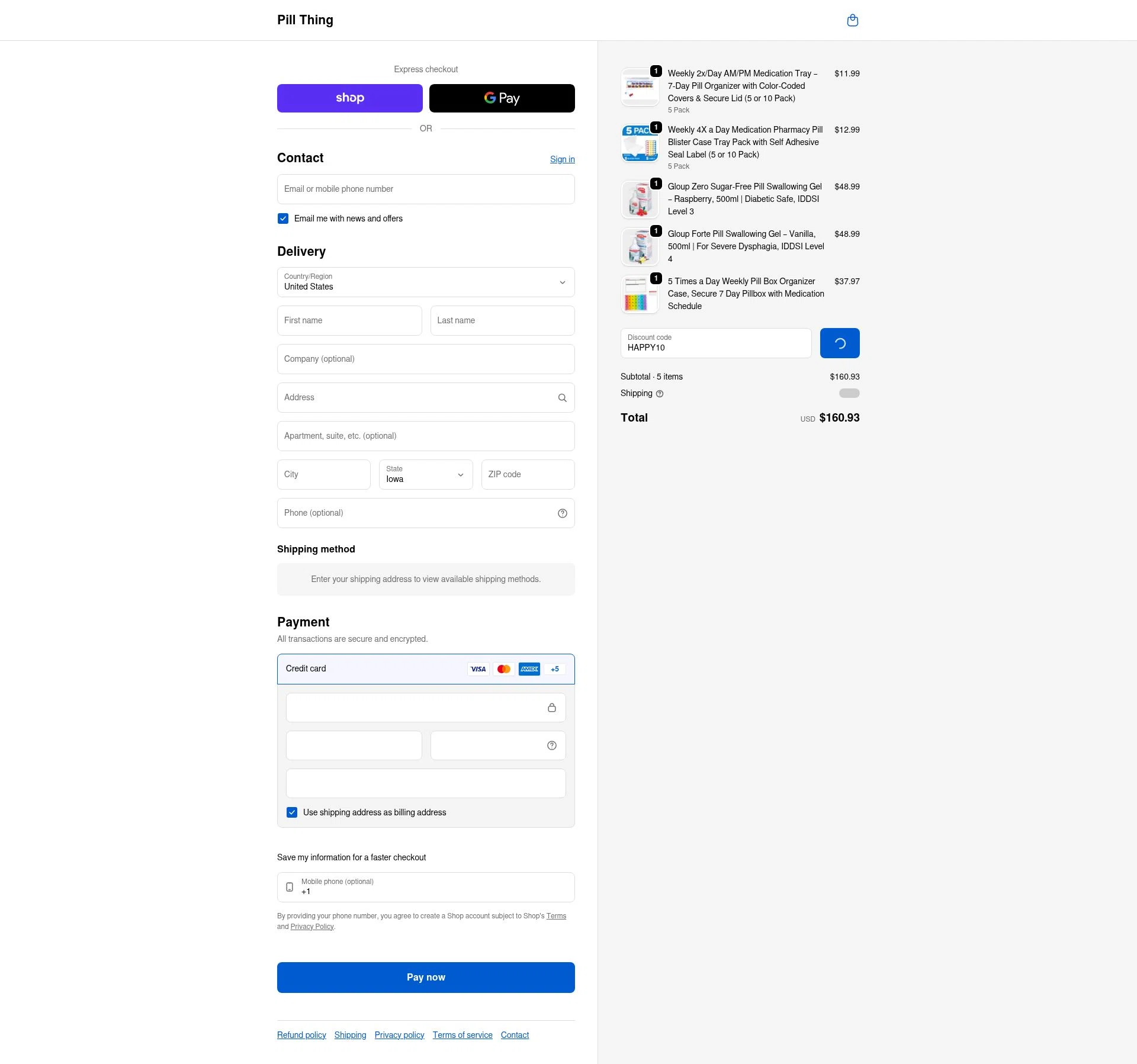 Pill Thing checkout page showing Pill Thing promo code box | Screenshot taken by SimplyCodes community member on Feb 12, 2026