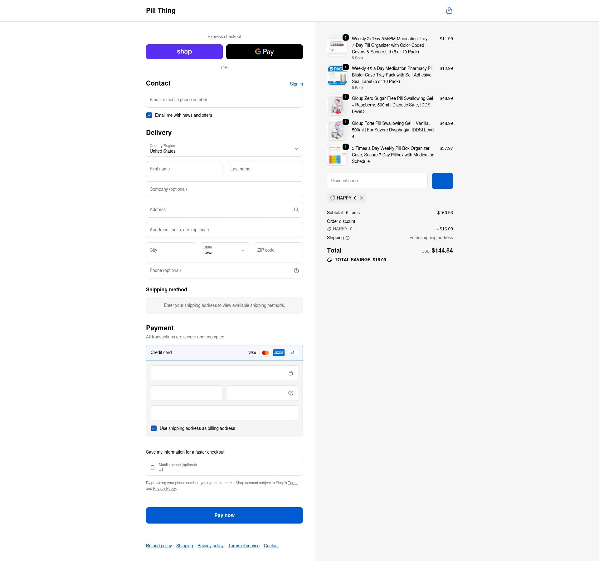 Pill Thing checkout page showing Pill Thing promo code box | Screenshot taken by SimplyCodes community member on Jan 30, 2026