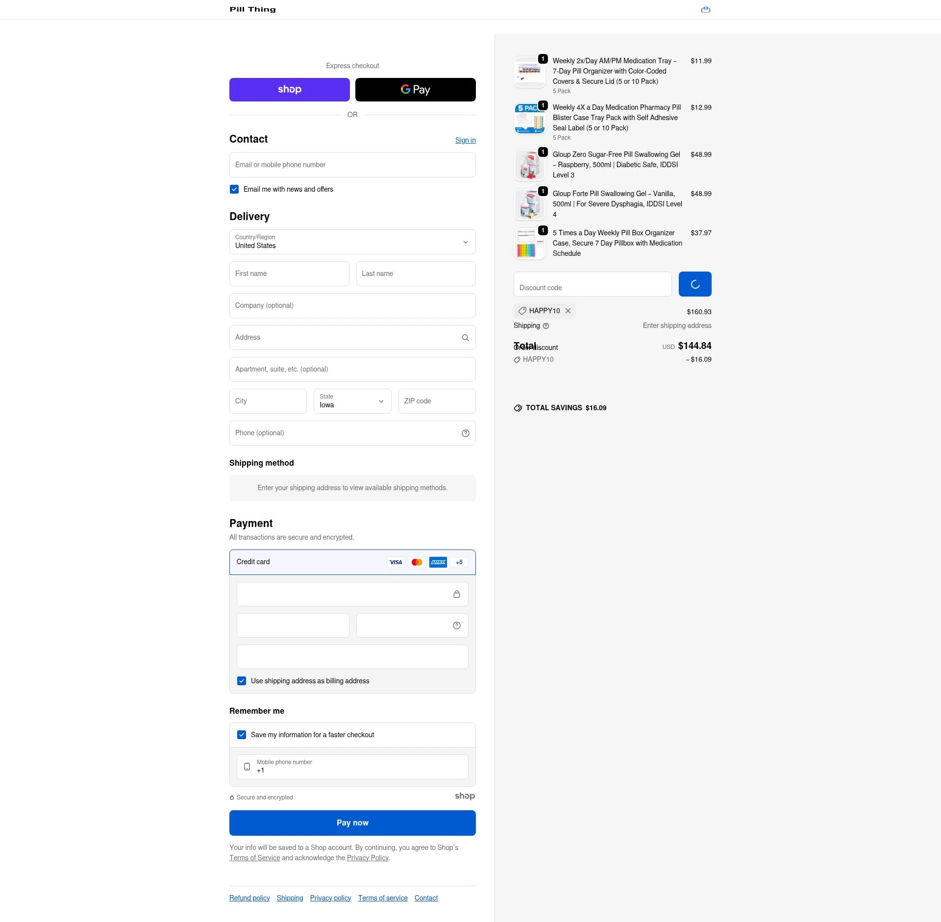 Pill Thing checkout page showing Pill Thing promo code box | Screenshot taken by SimplyCodes community member on Jan 6, 2026