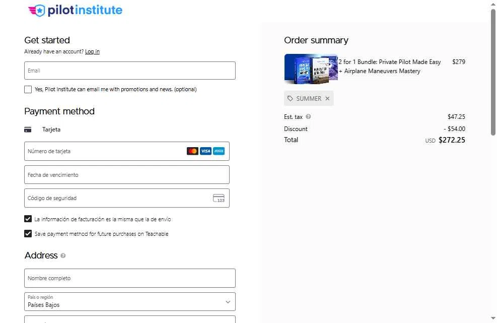 Pilot Institute checkout page showing Pilot Institute coupon code box | Screenshot taken by SimplyCodes community member on Nov 6, 2025