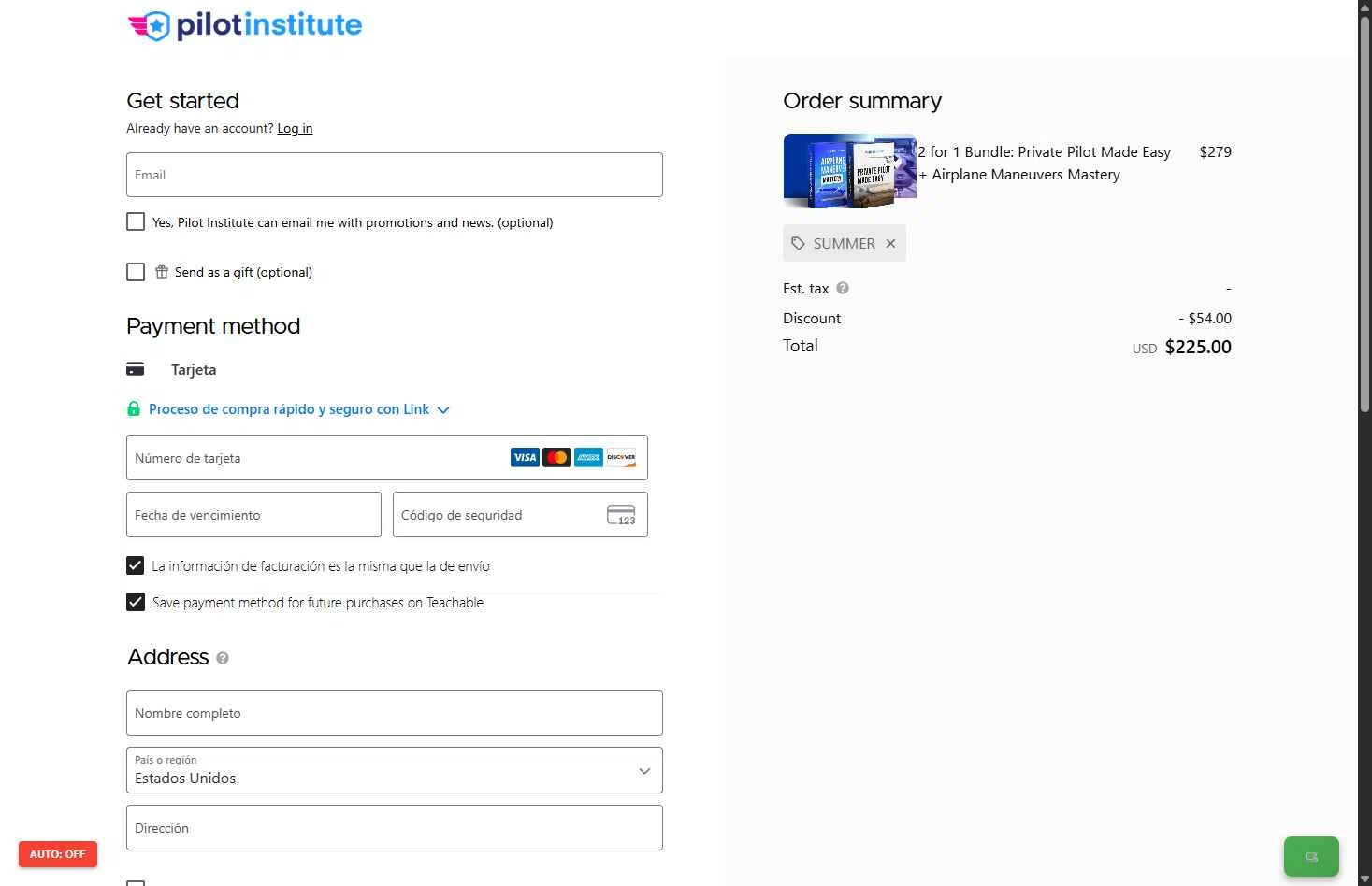Pilot Institute checkout page showing Pilot Institute coupon code box | Screenshot taken by SimplyCodes community member on Feb 15, 2026