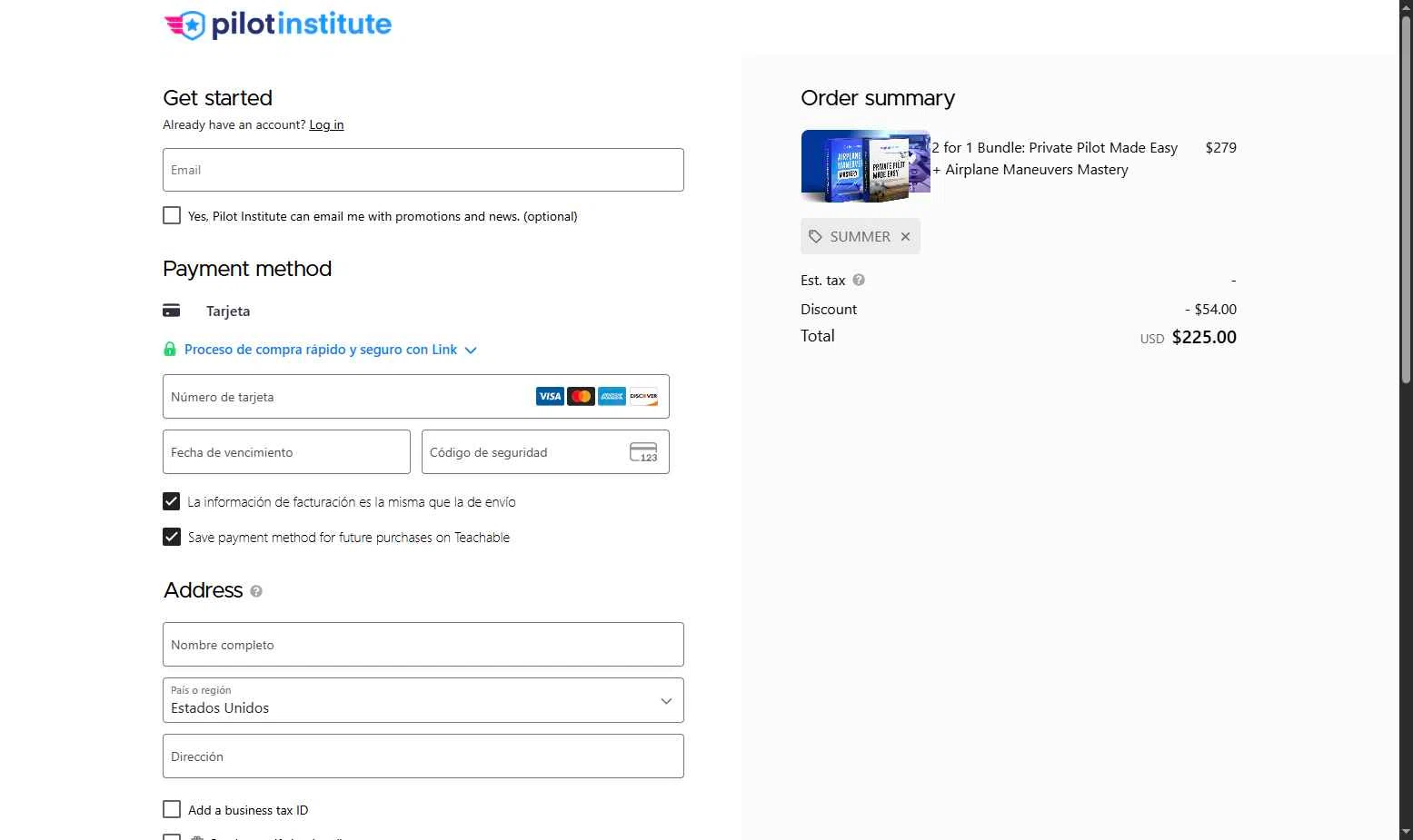 Pilot Institute checkout page showing Pilot Institute coupon code box | Screenshot taken by SimplyCodes community member on Jan 26, 2026