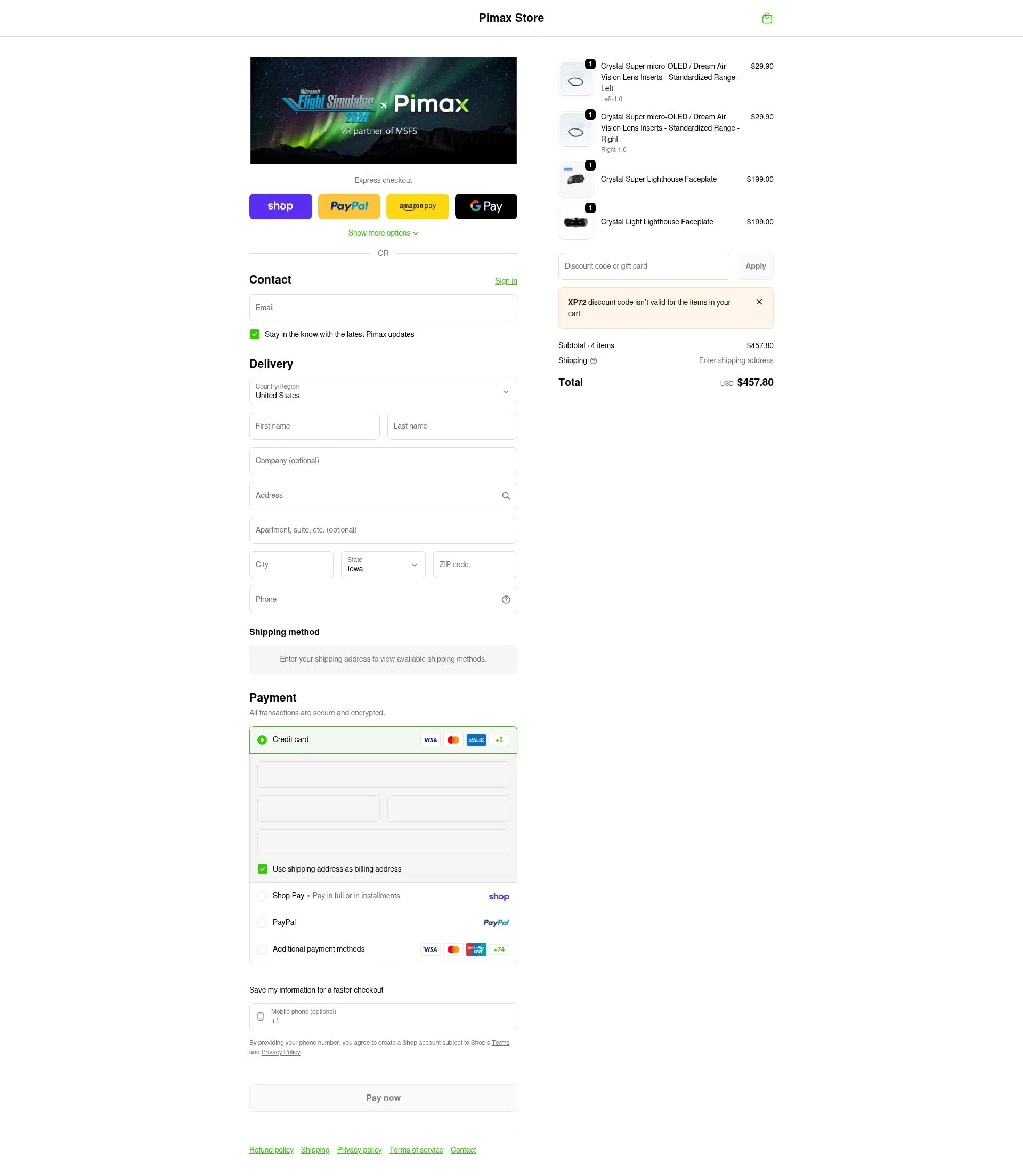 Pimax checkout page showing Pimax discount code box | Screenshot taken by SimplyCodes community member on Feb 11, 2026
