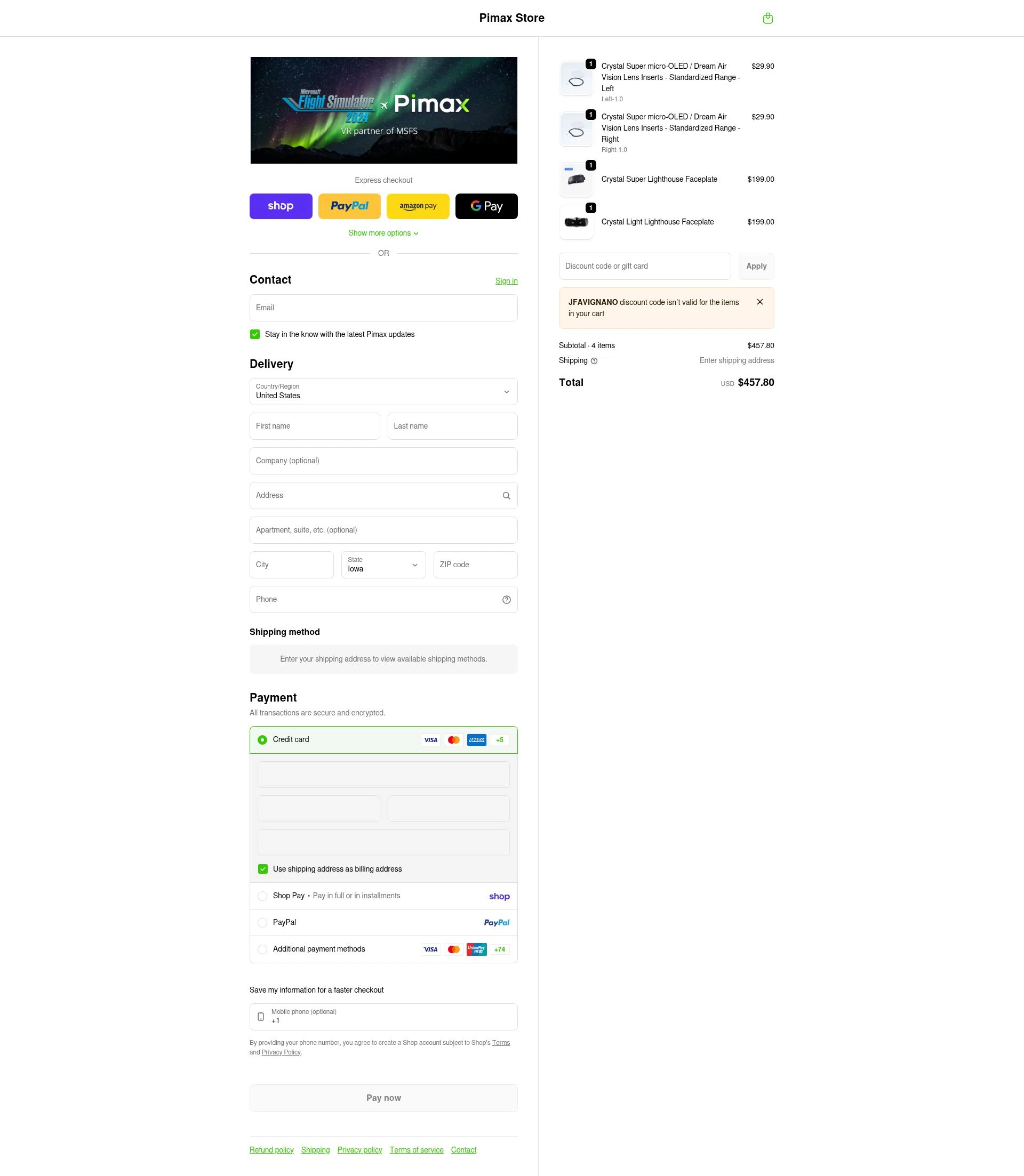 Pimax checkout page showing Pimax discount code box | Screenshot taken by SimplyCodes community member on Feb 11, 2026