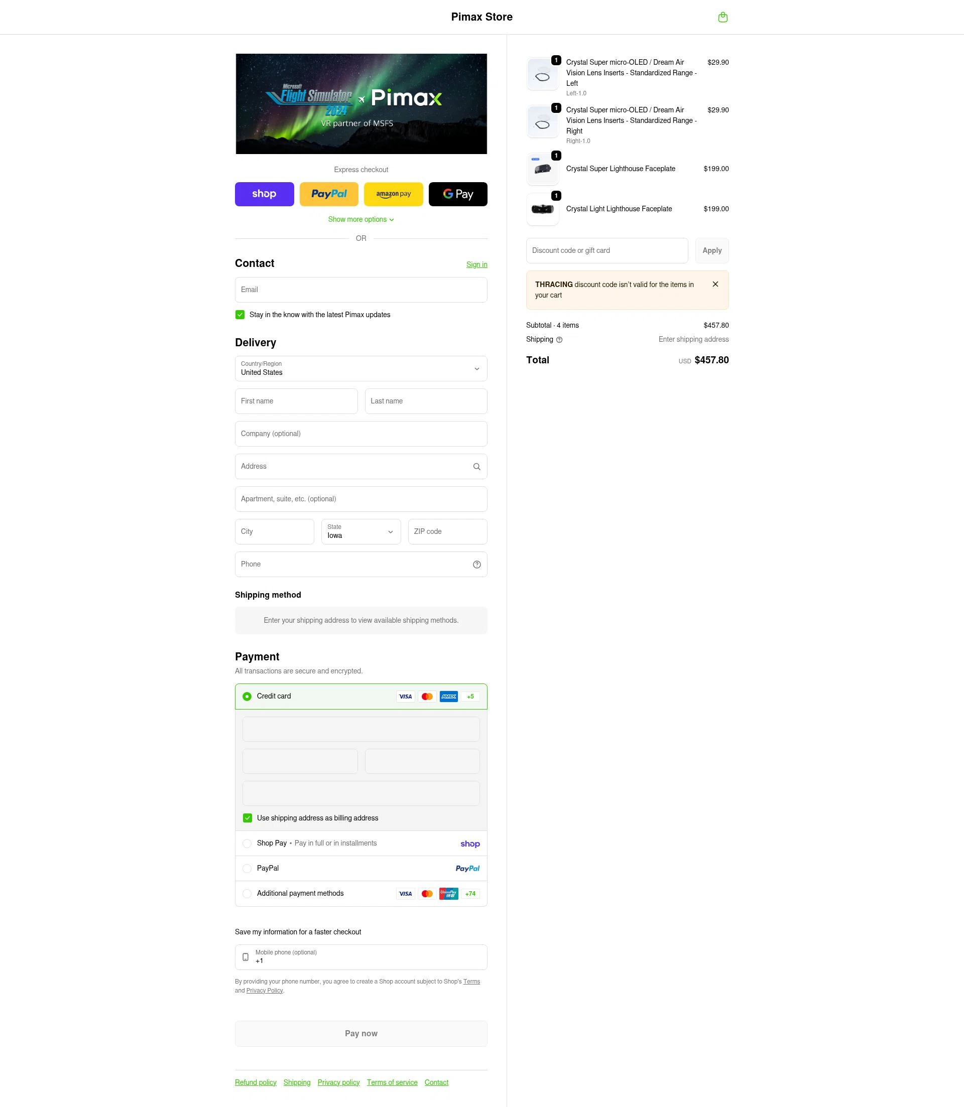 Pimax checkout page showing Pimax discount code box | Screenshot taken by SimplyCodes community member on Feb 11, 2026