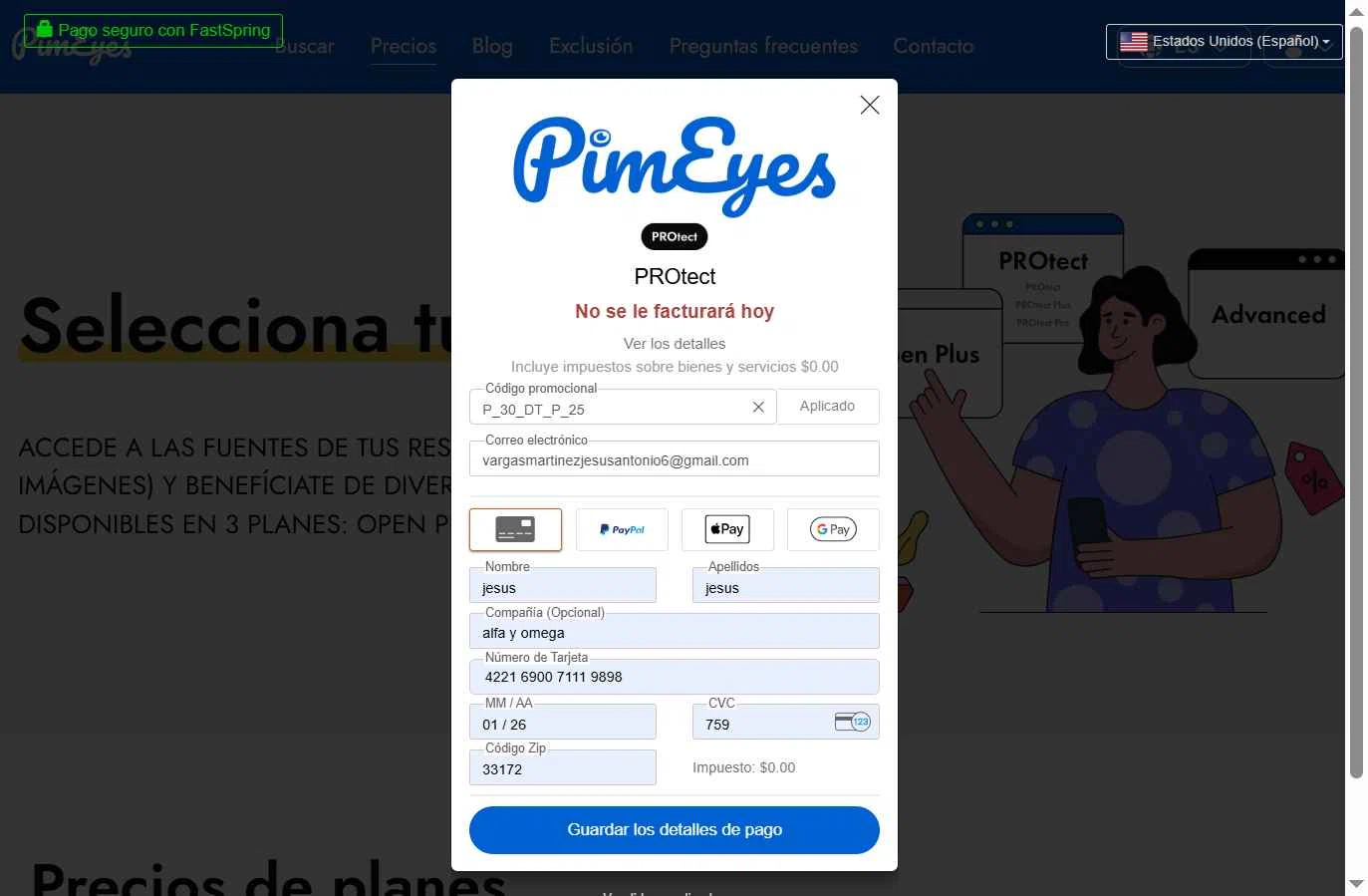 PimEyes checkout page showing PimEyes promo code box | Screenshot taken by SimplyCodes community member on Aug 20, 2025