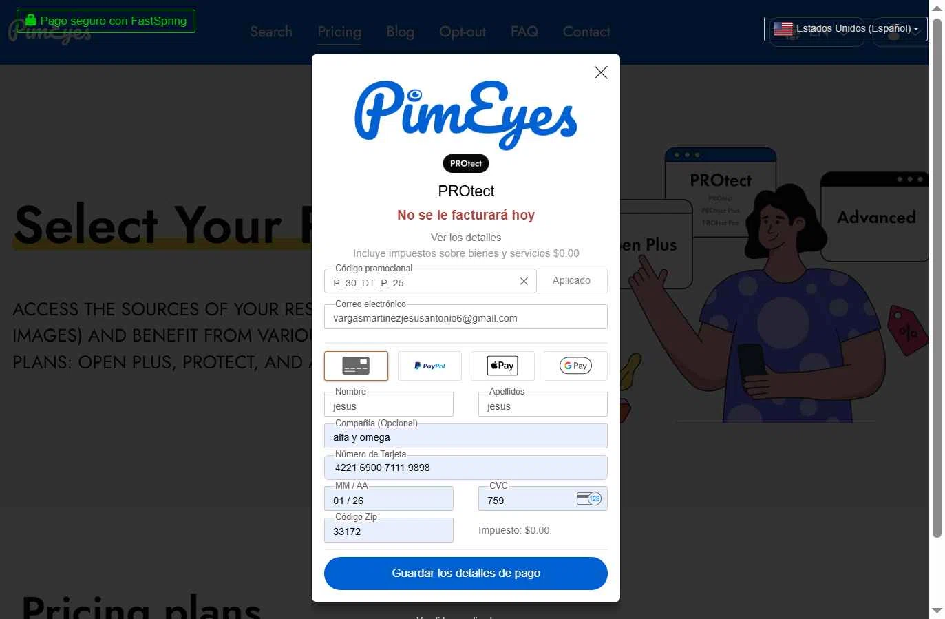 PimEyes checkout page showing PimEyes promo code box | Screenshot taken by SimplyCodes community member on Sep 24, 2025