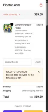 10%OFFCTMPERSON coupon verification screenshot
