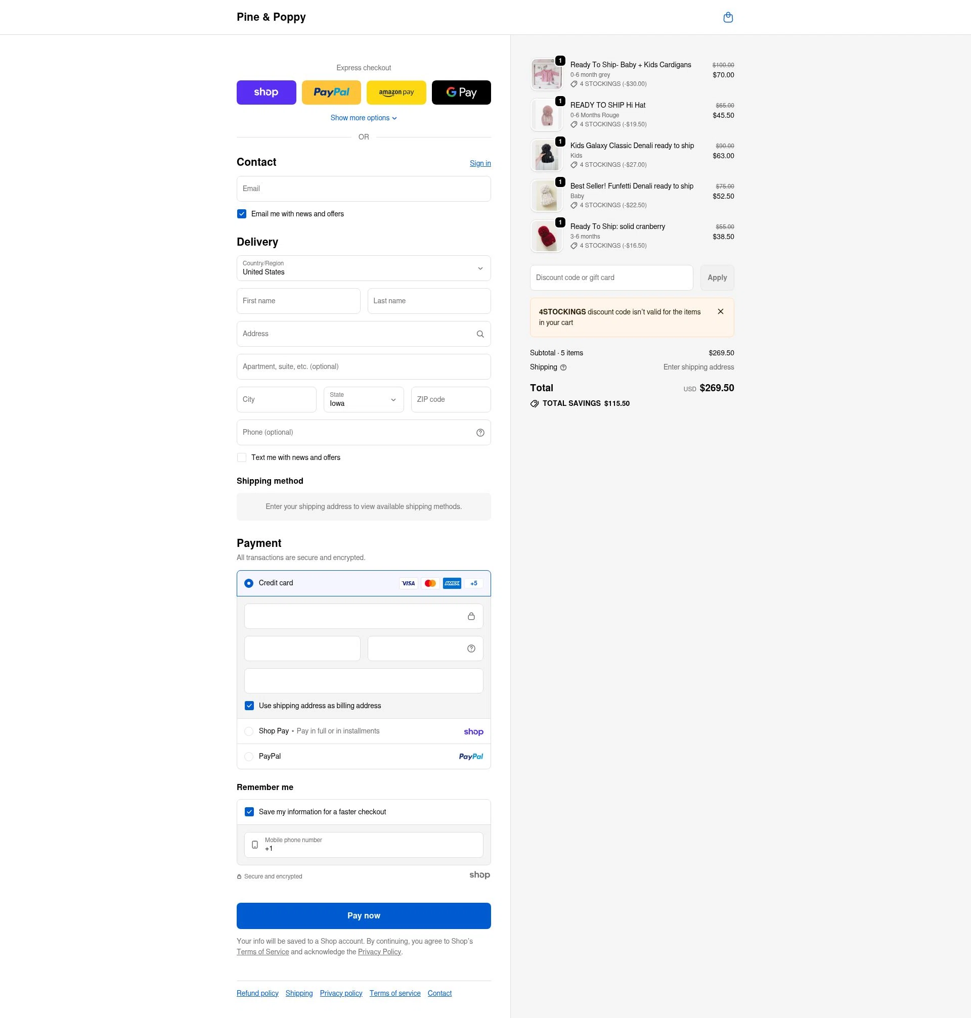 Pine & Poppy checkout page showing Pine & Poppy promo code box | Screenshot taken by SimplyCodes community member on Jan 29, 2026