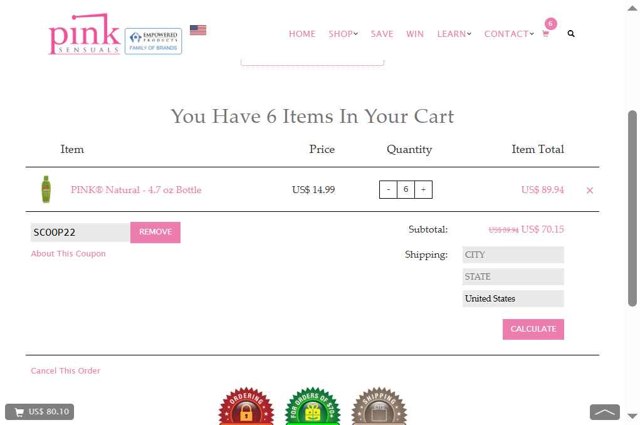 Pink checkout page showing Pink coupon code box | Screenshot taken by SimplyCodes community member on Aug 27, 2025