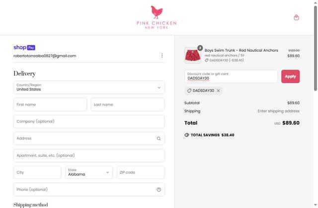 Pink Chicken checkout page showing Pink Chicken promo code box | Screenshot taken by SimplyCodes community member on Jun 5, 2025