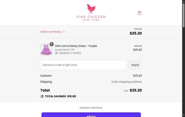 Pink Chicken checkout page showing Pink Chicken promo code box | Screenshot taken by SimplyCodes community member on Sep 2, 2025