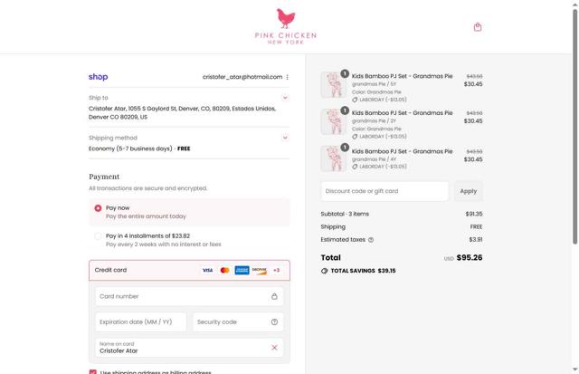 Pink Chicken checkout page showing Pink Chicken promo code box | Screenshot taken by SimplyCodes community member on Sep 2, 2025