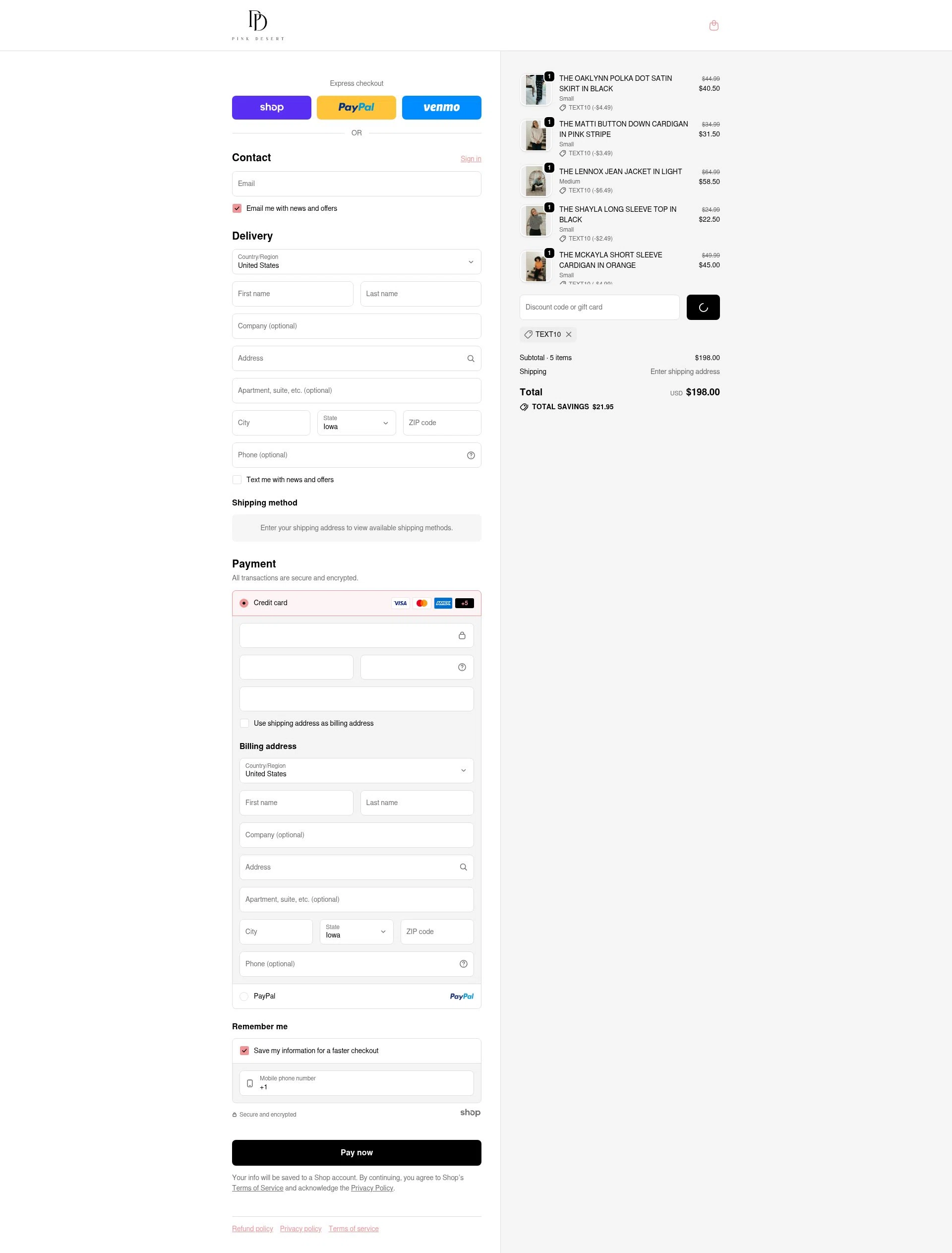 Pink Desert checkout page showing Pink Desert coupon code box | Screenshot taken by SimplyCodes community member on Jan 28, 2026