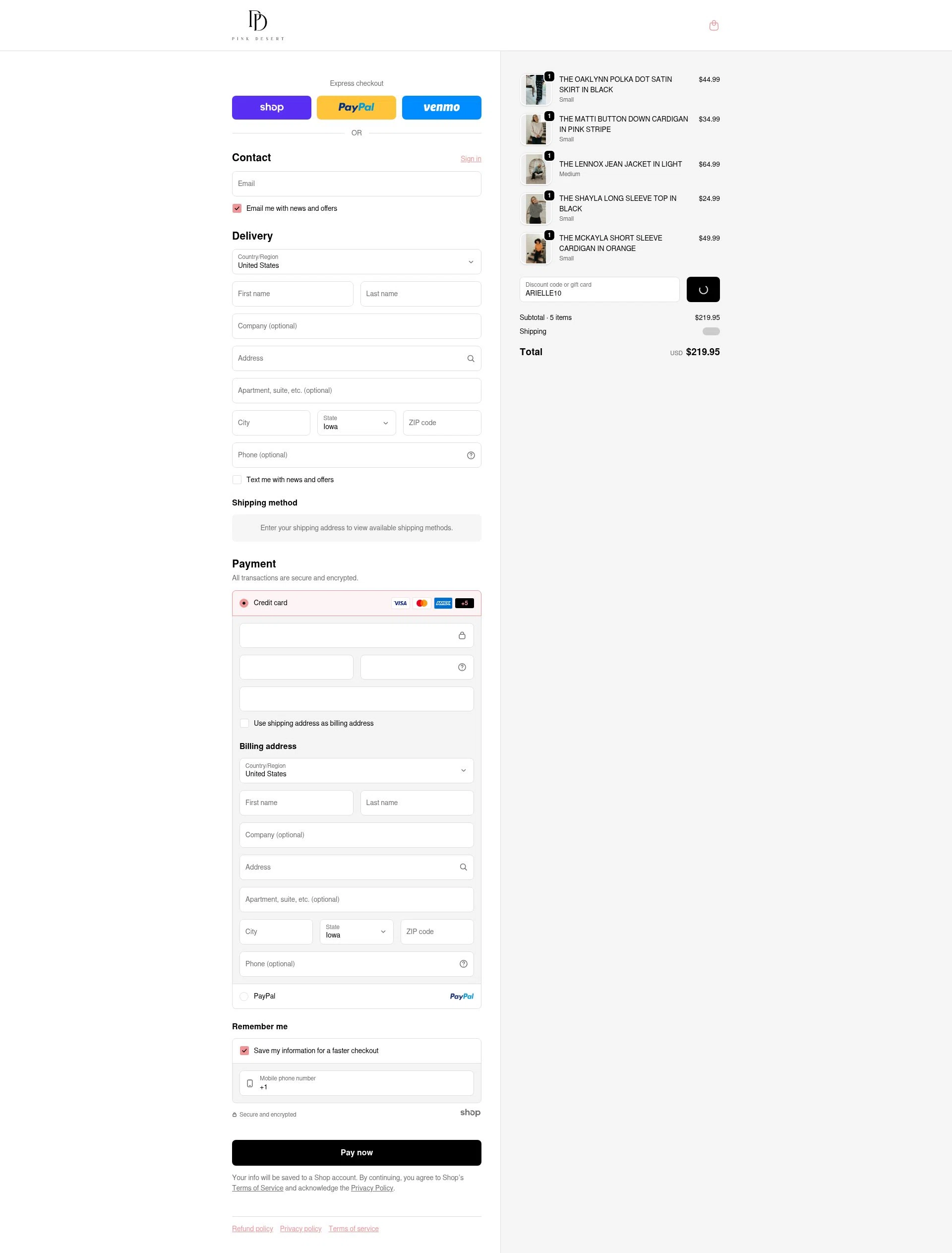 Pink Desert checkout page showing Pink Desert coupon code box | Screenshot taken by SimplyCodes community member on Jan 28, 2026