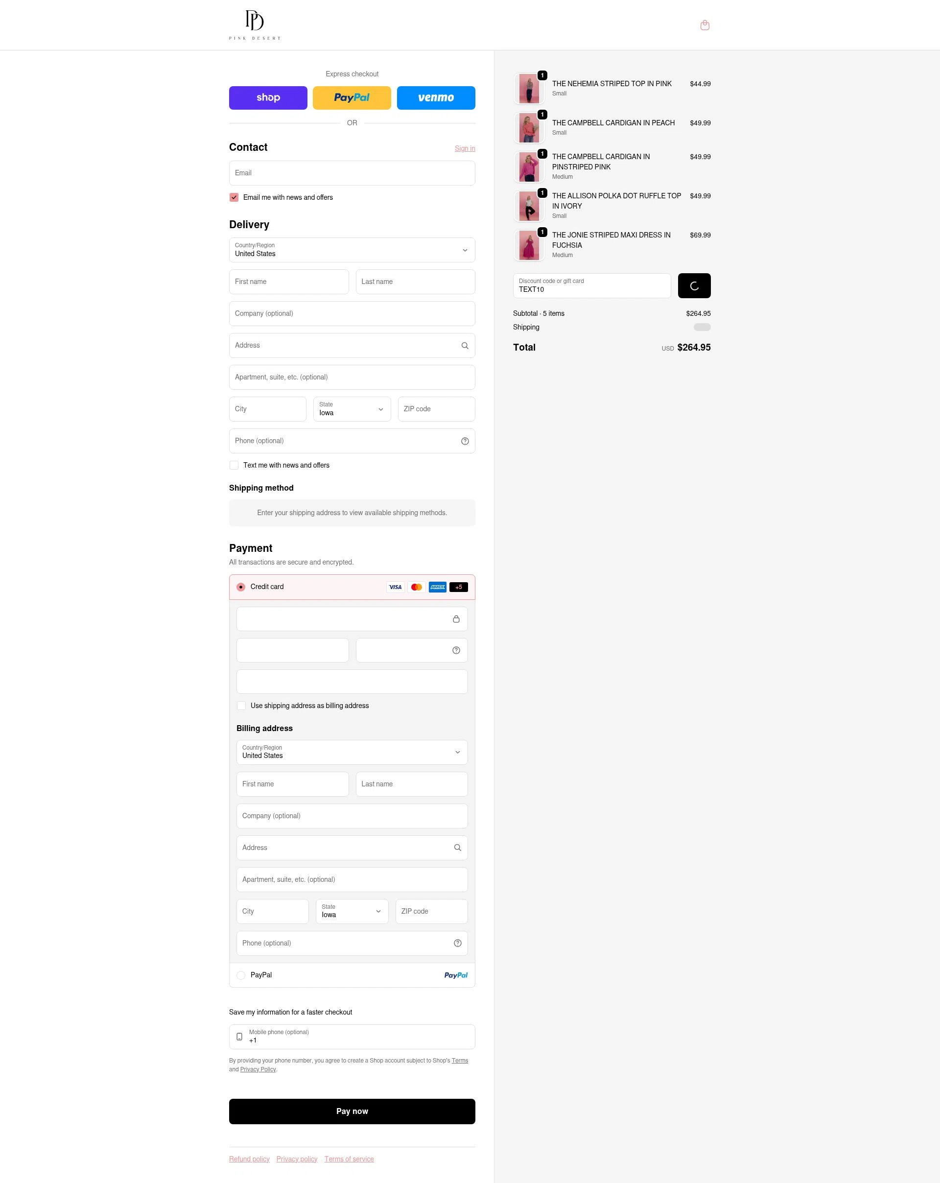 Pink Desert checkout page showing Pink Desert coupon code box | Screenshot taken by SimplyCodes community member on Feb 6, 2026