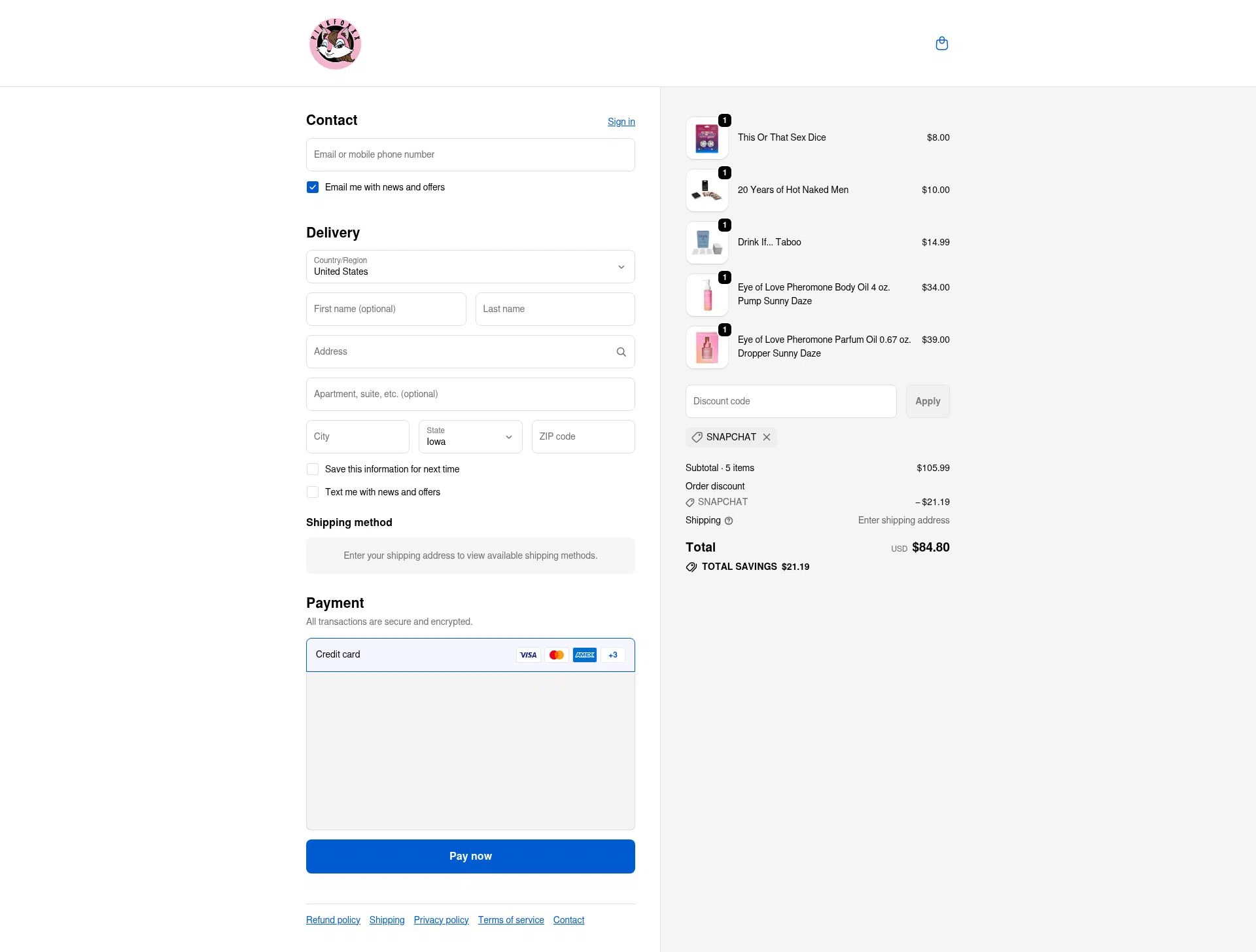Pinkfoxxx checkout page showing Pinkfoxxx promo code box | Screenshot taken by SimplyCodes community member on Dec 11, 2025