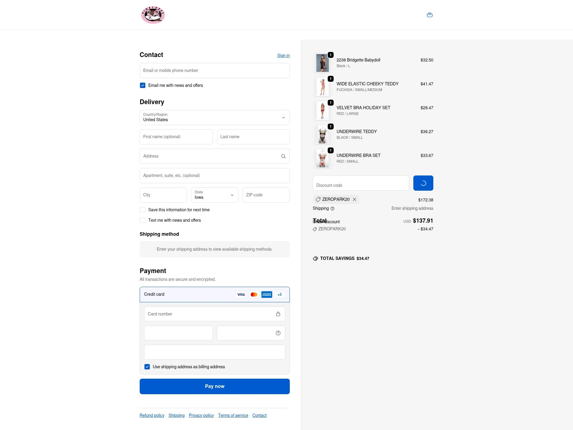 Pinkfoxxx checkout page showing Pinkfoxxx promo code box | Screenshot taken by SimplyCodes community member on Dec 17, 2025