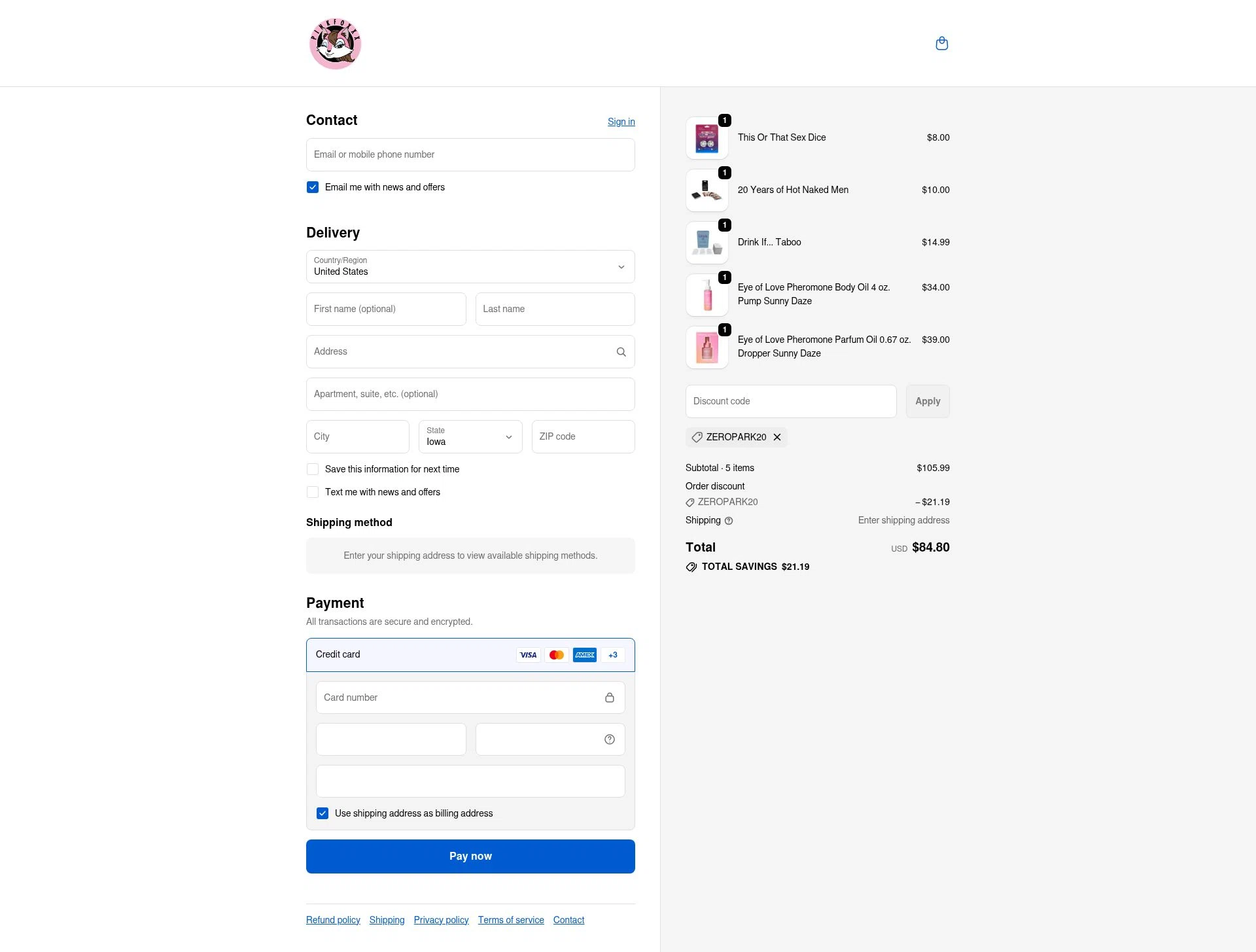 Pinkfoxxx checkout page showing Pinkfoxxx promo code box | Screenshot taken by SimplyCodes community member on Dec 11, 2025