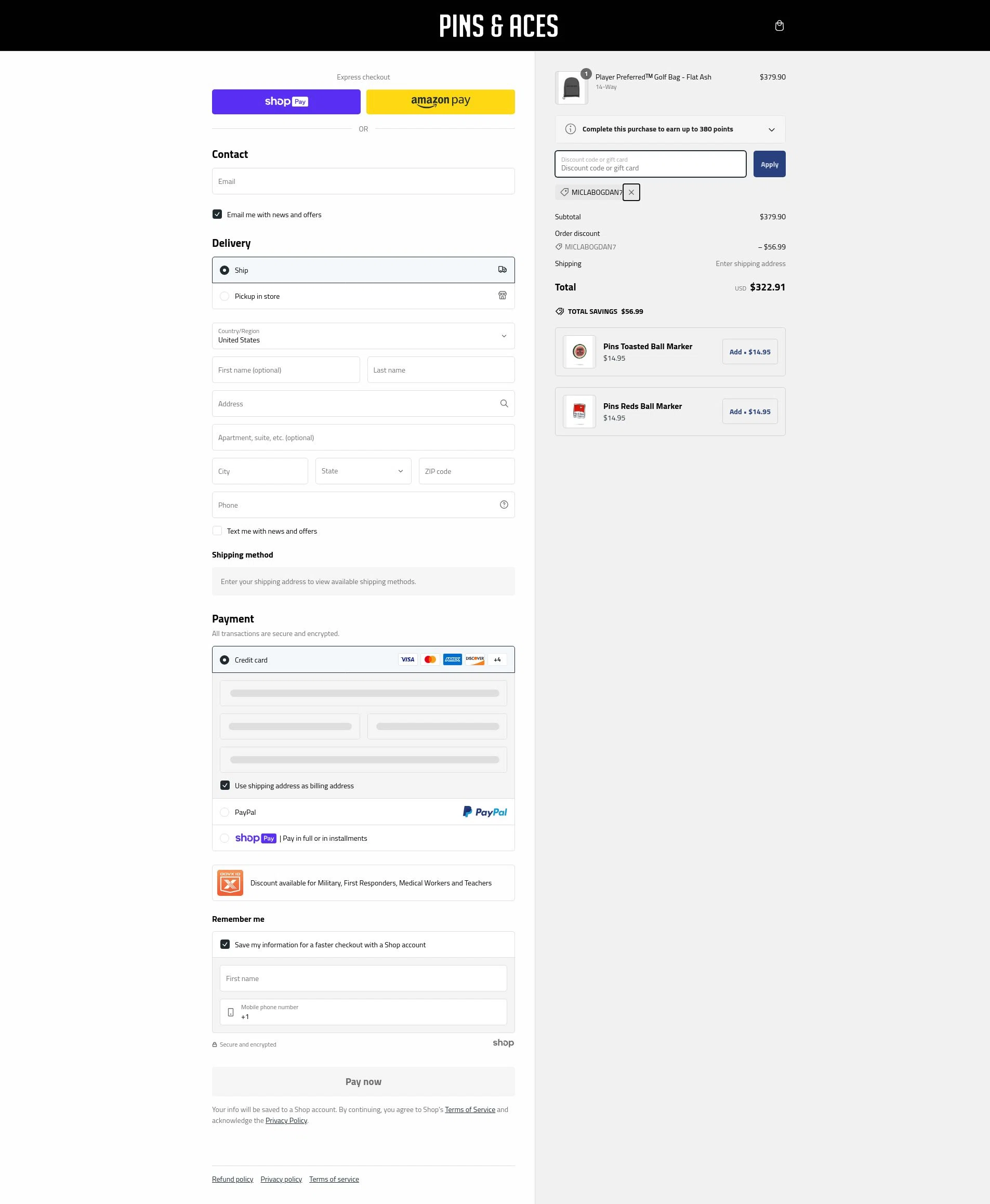 where to use Pins and Aces promo code box