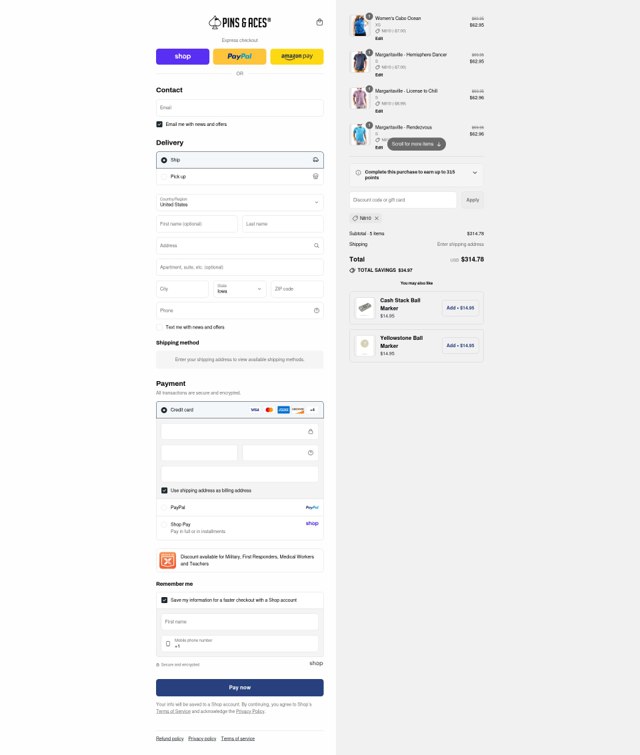 Pins and Aces checkout page showing Pins and Aces discount code box | Screenshot taken by SimplyCodes community member on Sep 4, 2025