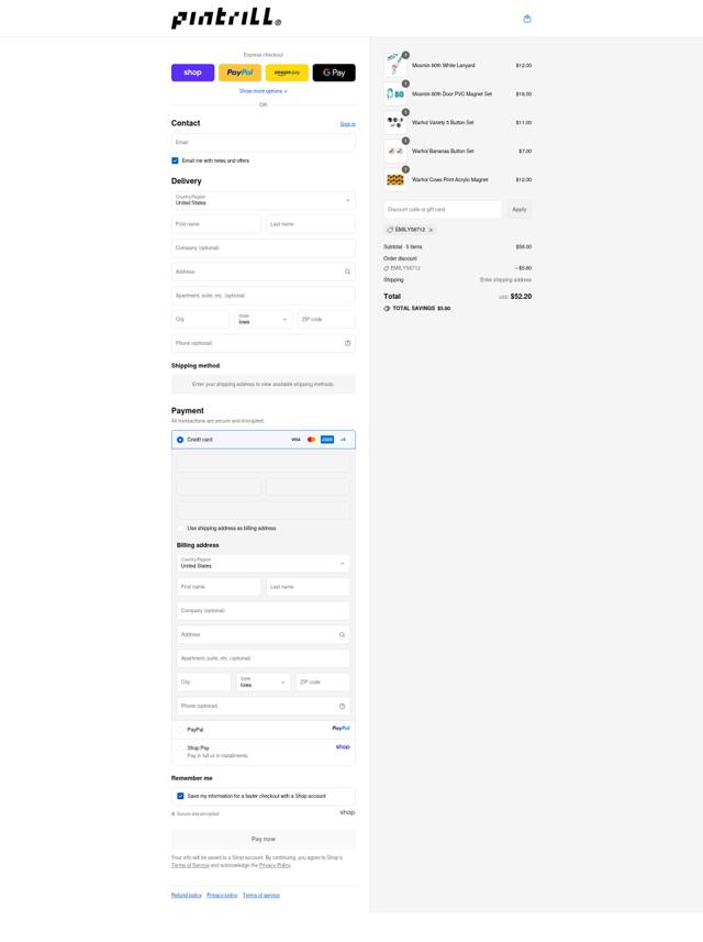 Pintrill checkout page showing Pintrill promo code box | Screenshot taken by SimplyCodes community member on Sep 9, 2025