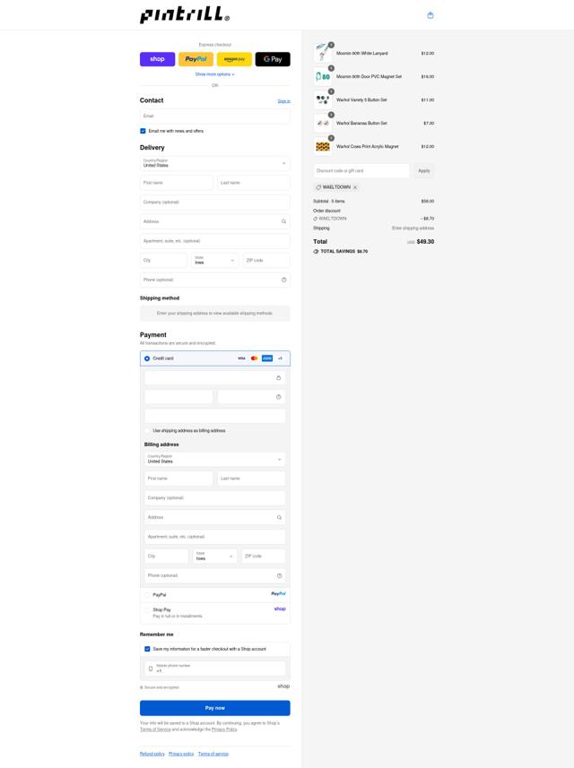 Pintrill checkout page showing Pintrill promo code box | Screenshot taken by SimplyCodes community member on Sep 9, 2025