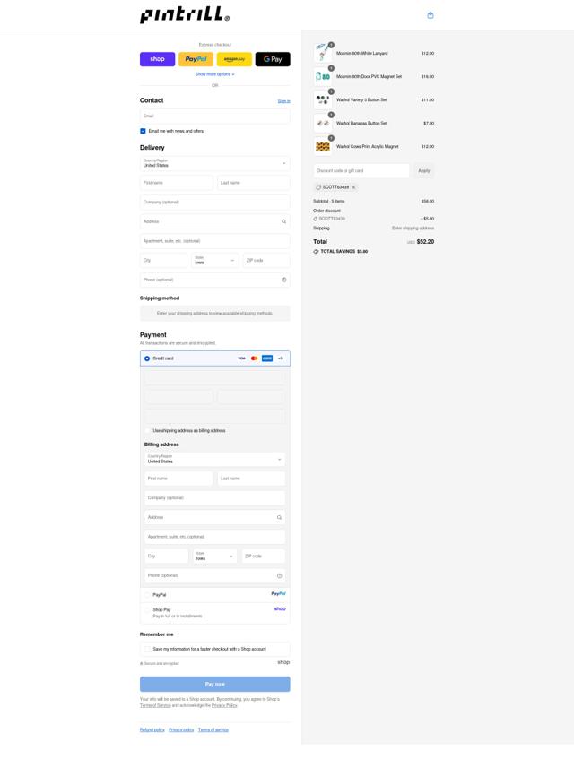 Pintrill checkout page showing Pintrill promo code box | Screenshot taken by SimplyCodes community member on Sep 9, 2025