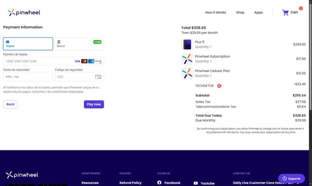 Pinwheel checkout page showing Pinwheel promo code box | Screenshot taken by SimplyCodes community member on Jun 29, 2025
