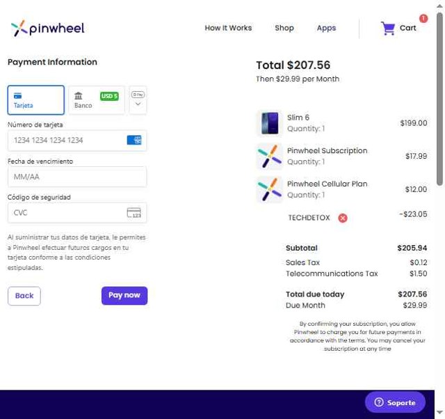 Pinwheel checkout page showing Pinwheel promo code box | Screenshot taken by SimplyCodes community member on May 31, 2025