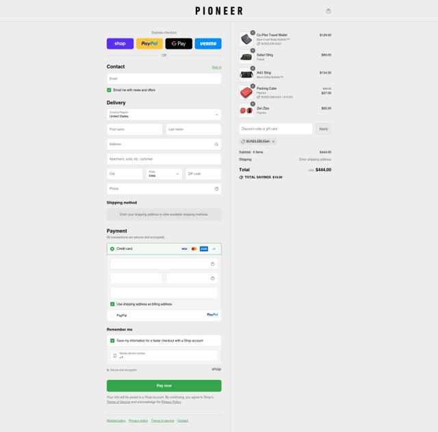 Pioneer Carry checkout page showing Pioneer Carry discount code box | Screenshot taken by SimplyCodes community member on Sep 11, 2025