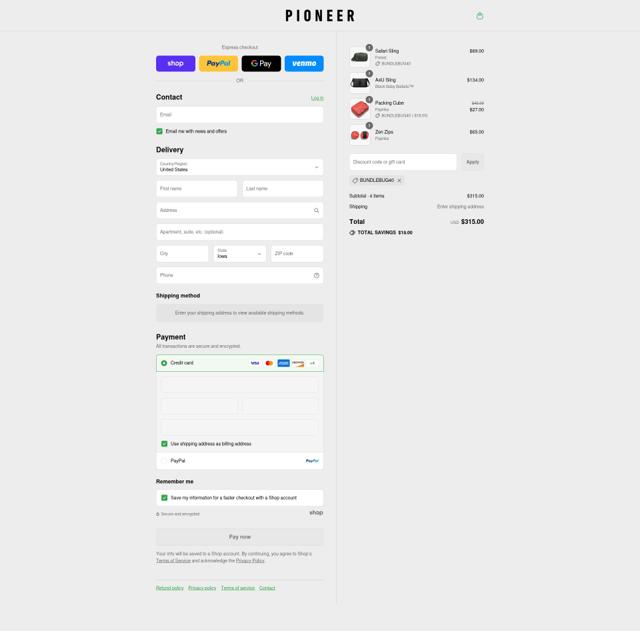 Pioneer Carry checkout page showing Pioneer Carry discount code box | Screenshot taken by SimplyCodes community member on Sep 3, 2025