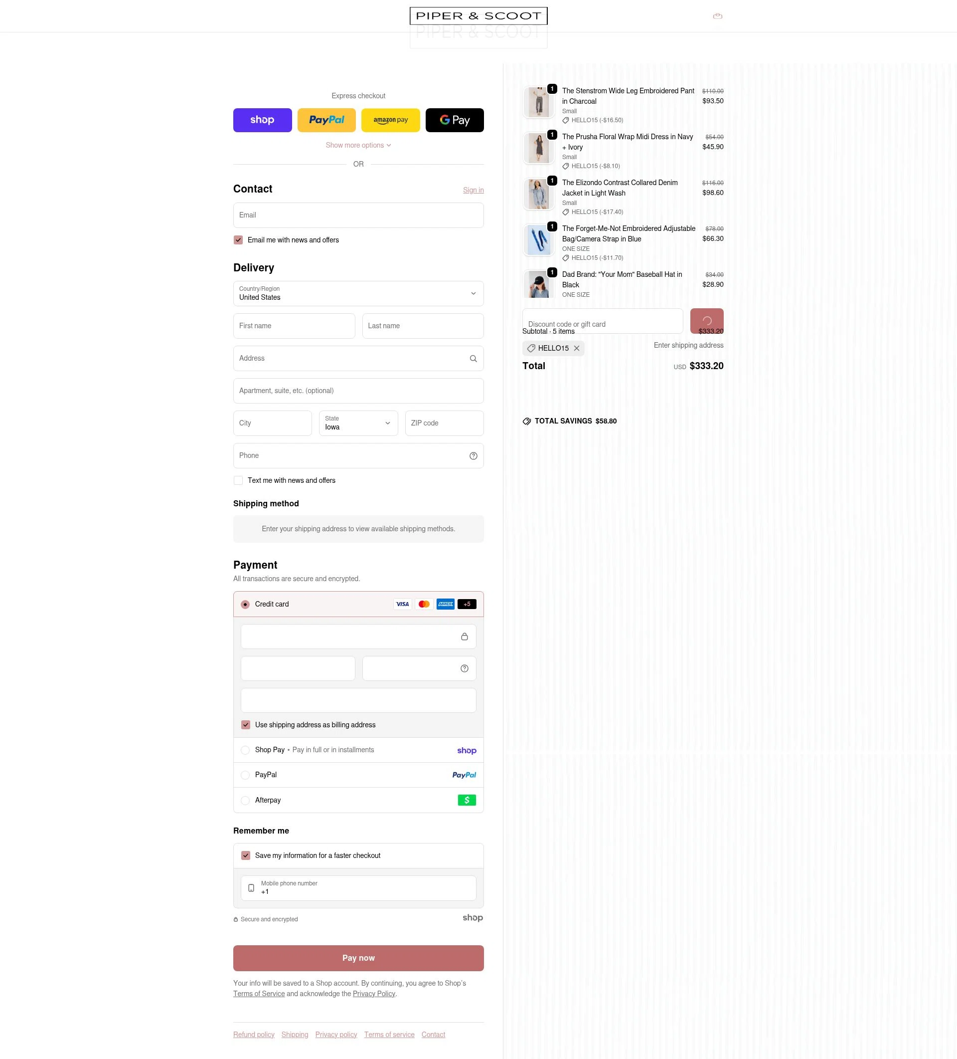 Piper & Scoot checkout page showing Piper & Scoot promo code box | Screenshot taken by SimplyCodes community member on Jan 23, 2026