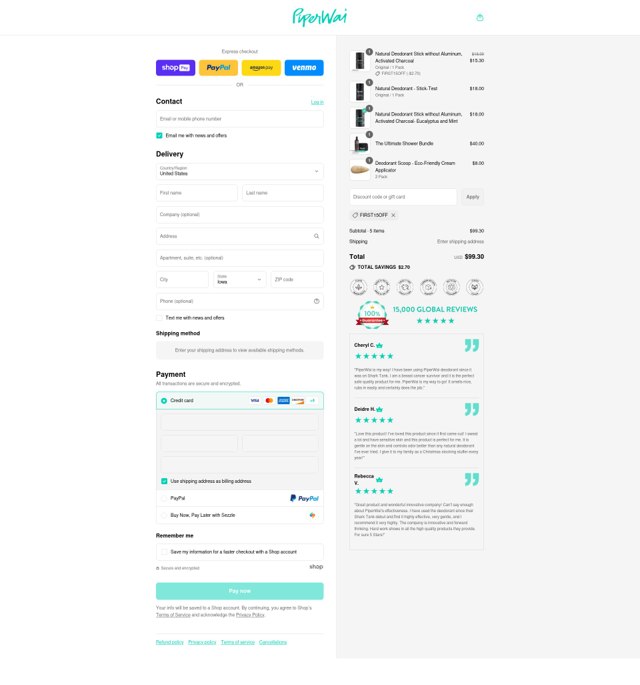 PiperWai checkout page showing PiperWai promo code box | Screenshot taken by SimplyCodes community member on Aug 7, 2025