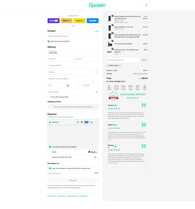 PiperWai checkout page showing PiperWai promo code box | Screenshot taken by SimplyCodes community member on Aug 3, 2025