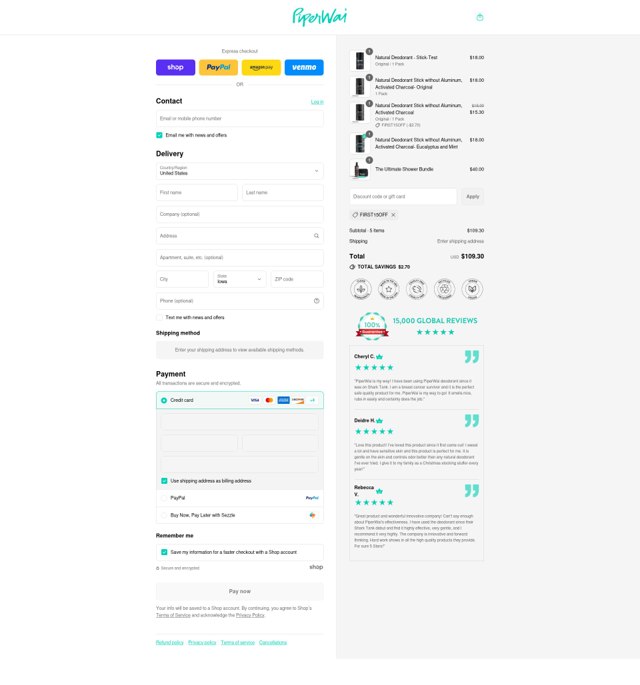 PiperWai checkout page showing PiperWai promo code box | Screenshot taken by SimplyCodes community member on Sep 6, 2025