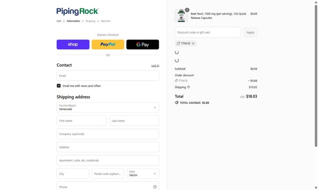 Piping Rock checkout page showing Piping Rock promo code box | Screenshot taken by SimplyCodes community member on Sep 8, 2025