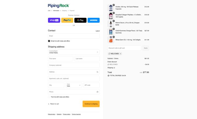 Piping Rock checkout page showing Piping Rock promo code box | Screenshot taken by SimplyCodes community member on Aug 9, 2025