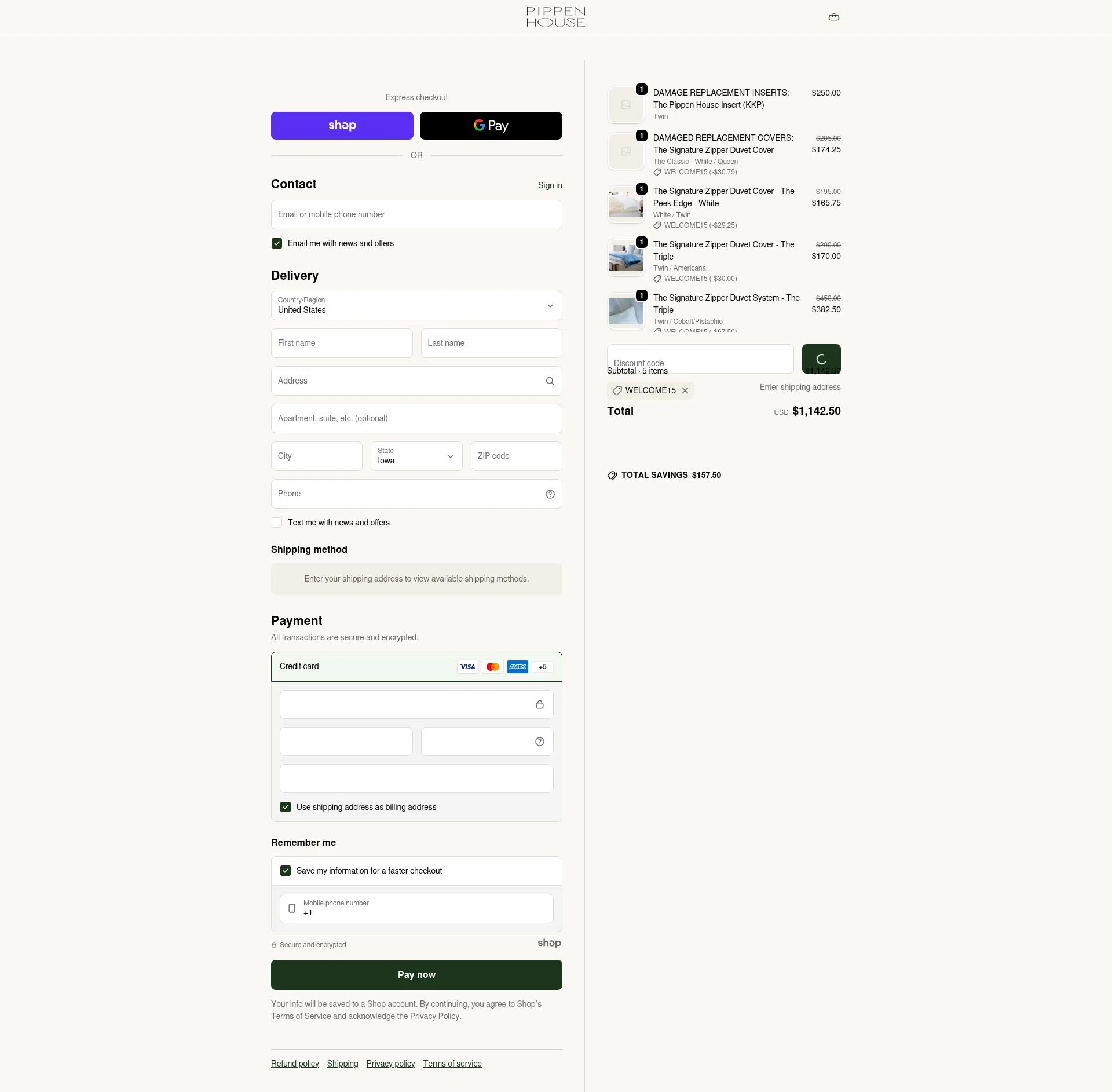 Pippen House checkout page showing Pippen House promo code box | Screenshot taken by SimplyCodes community member on Dec 18, 2025